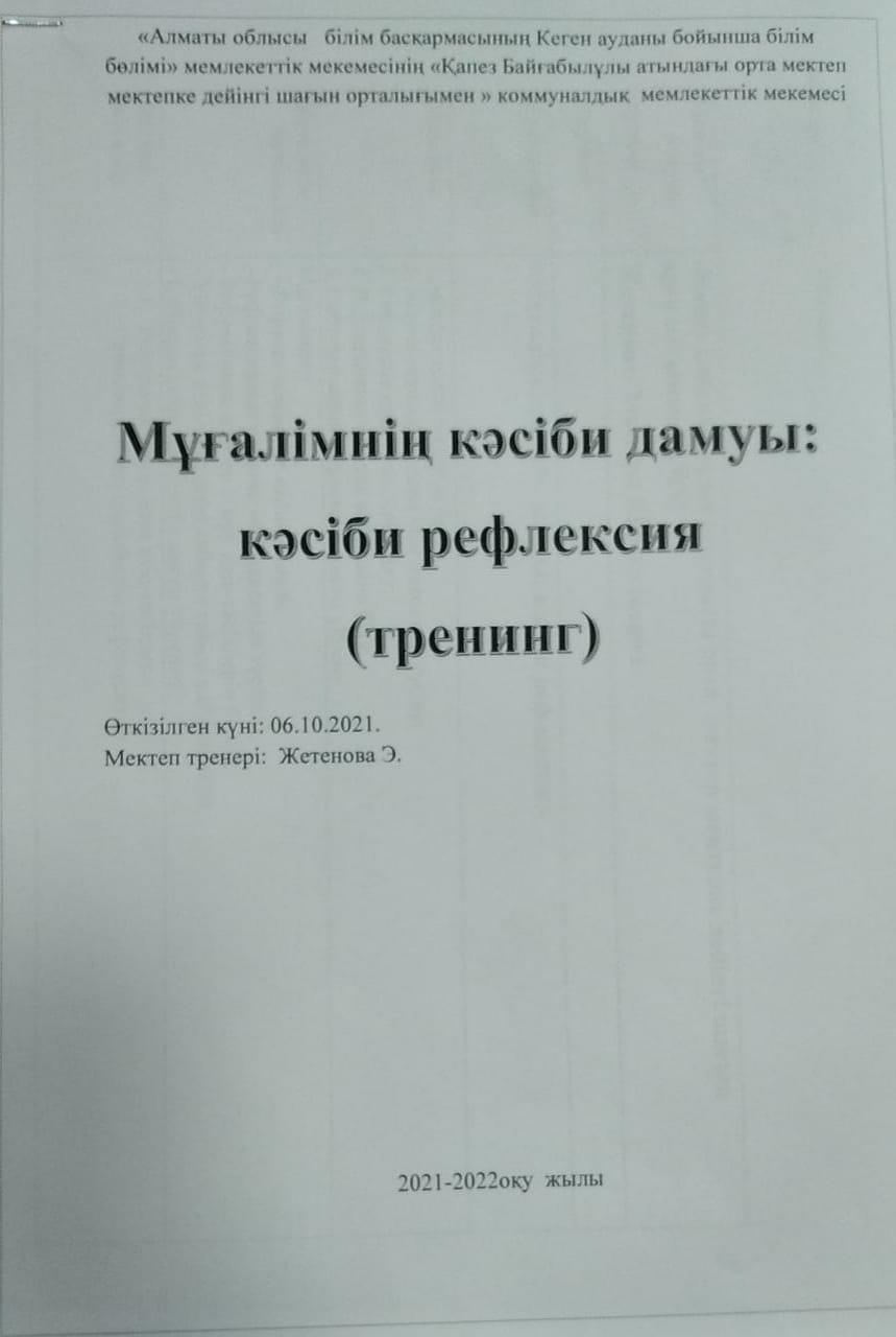 Тренинг: "Мұғалімнің кәсіби дамуы: кәсіби рефлекция"